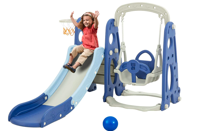 Young Girl Sliding Down A Slide On The Albott Toddler Slide and Swing Set